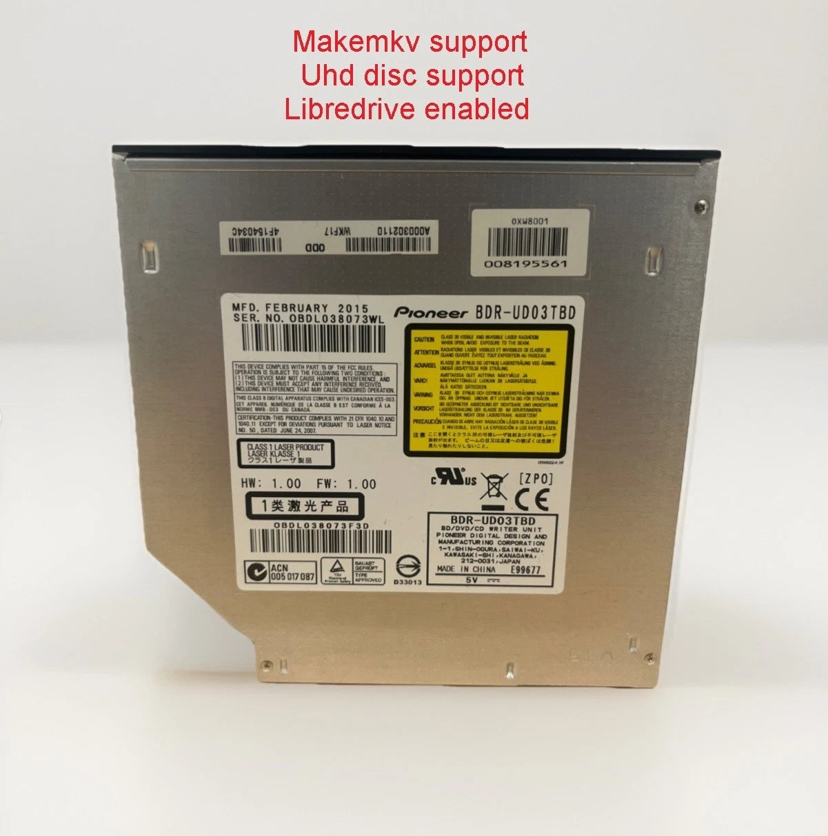 Pioneer Bdr-ud03tbd 2.5" Blu-Ray Burner Slim Usb Makemkv Uhd 4k Libredrive